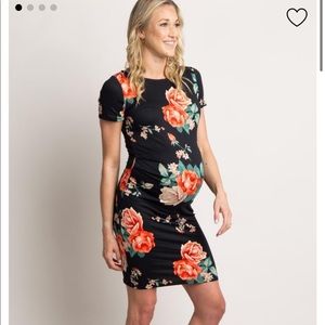 Black Fitted Maternity Dress with Flowers